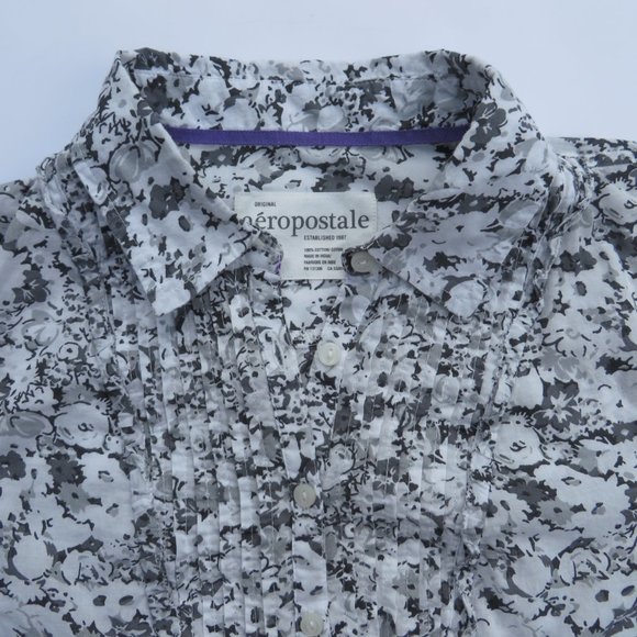 Aeropostale Shirt Women Button down shirt Floral Large NEW 100% Cotton Gray - Picture 4 of 11